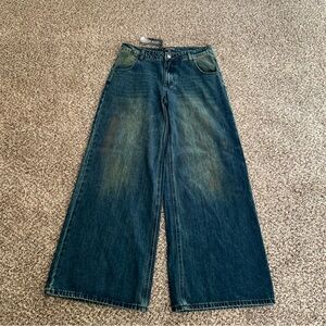 Dolls Kill Current Mood Sinful Attitude Dirty Blue Wide-Leg Jeans, Size M, NWT